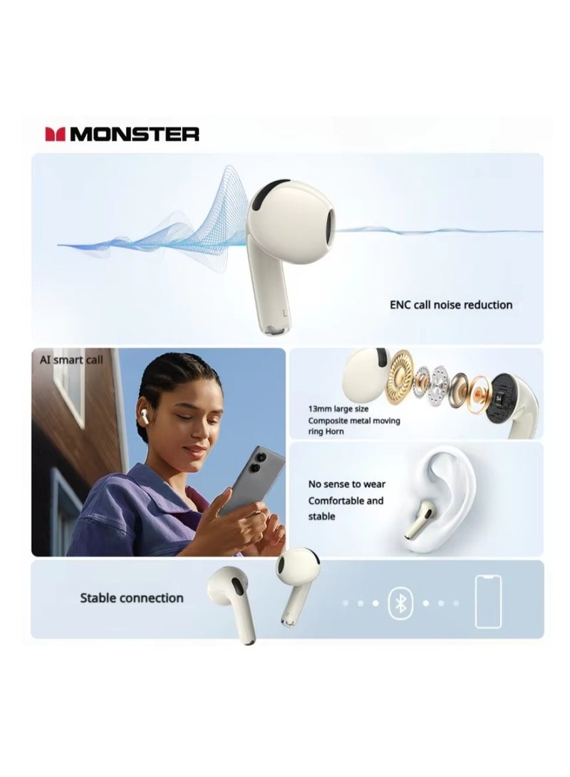 Monster N-Lite 208 Wireless Earbuds Bluetooth 5.4 Built-in Mic, Bluetooth Earbuds Touch Control, Headphones Bluetooth Wireless with 30H Playtime, Type-C Fast Charging, Clear Call for Running, Workout  - Image 5