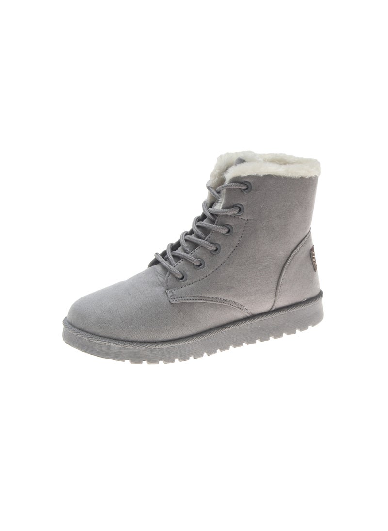 Generic Winter Velvet Snow Boots Lace-up Flat Womens Martin Booties Grey 