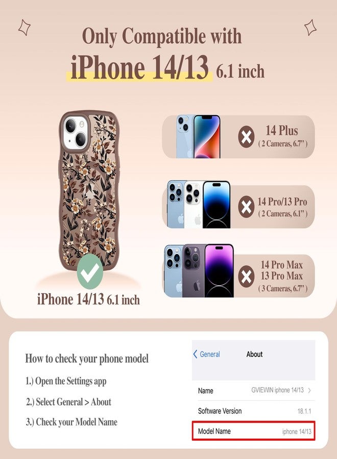جراب GVIEWIN لهواتف iPhone 14 و iPhone 13 [متوافق مع MagSafe] [حافة مموجة] غطاء حماية رفيع مغناطيسي شفاف مزين بالزهور ومقاوم للصدمات، مناسب للفتيات والسيدات، مقاس 6.1 بوصة، لون زهور/بني - Image 2