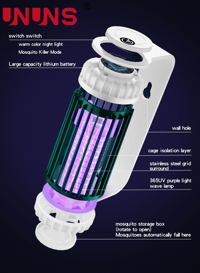 Electric Mosquito Killer,Portable Wall Hanging Mosquito Lamp Fly Zapper With USB Rechargeable,Bottom Storage Box Design,For Patio Anti-Pest Control Lights For Garden Home Backyard