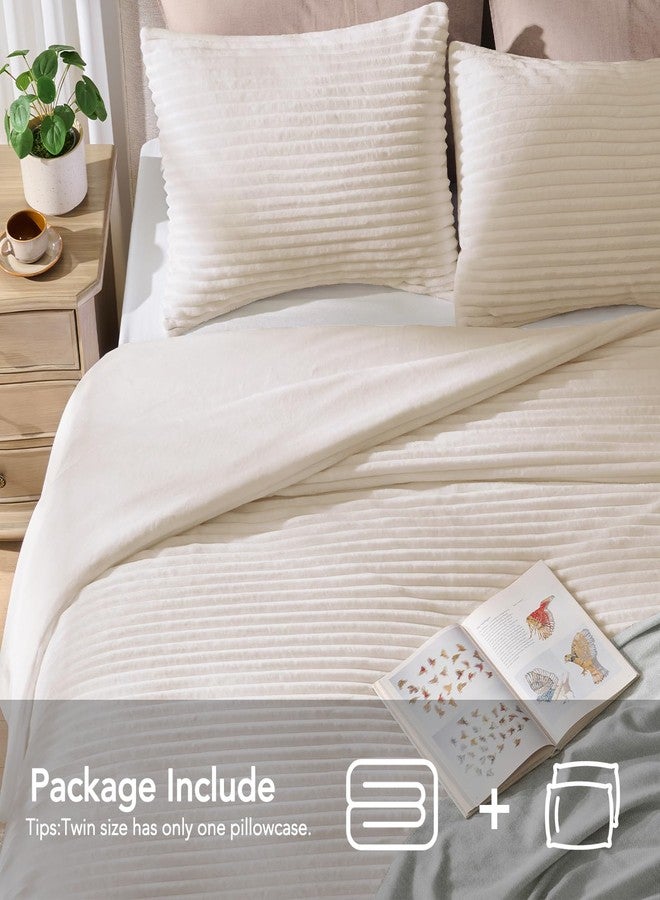 Quataly Fluffy Queen Comforter Set 3 Pieces - Soft & Fuzzy Beige Comforters Queen Size for Winter Fleece Bedding Set,1 Luxury Down Alternative Comforter with 2 Pillow Shams - Image 3