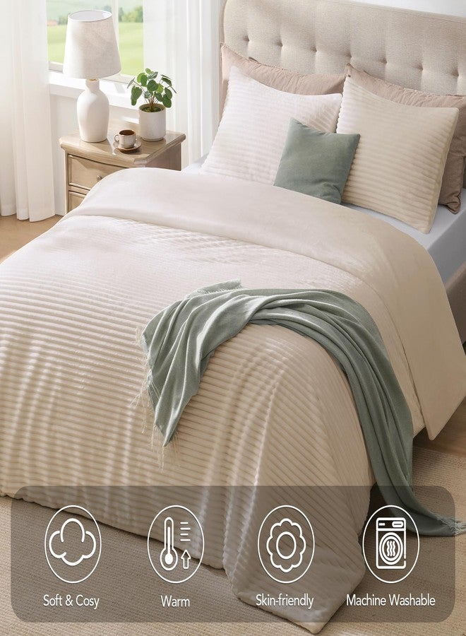 Quataly Fluffy Queen Comforter Set 3 Pieces - Soft & Fuzzy Beige Comforters Queen Size for Winter Fleece Bedding Set,1 Luxury Down Alternative Comforter with 2 Pillow Shams - Image 5