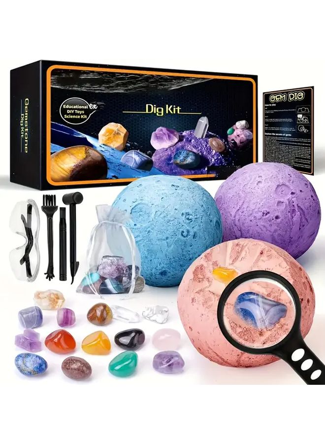 Planet Style Kids Archaeology Excavation Kit DIY Crystal Gemstone Digging Educational Toy - Image 3