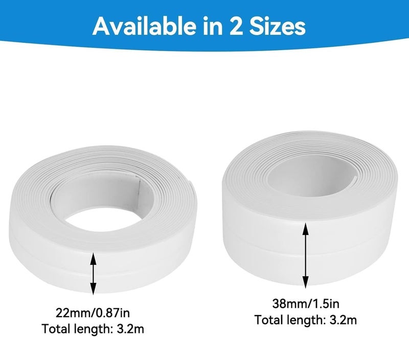 hairvana Waterproof Sealing Tape Adhesive Caulk Strip for Kitchen Sink Bathroom Shower Toilet and Wall Corner Edges Flexible PVC Sealer 4cm x 3.3m White - Image 3