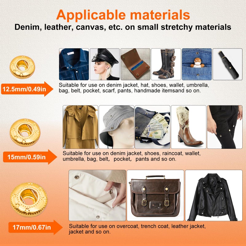 Alritz 120 Set Leather Snap Fasteners Kit, 12.5mm Metal Button Snaps Press Studs with 4 Setter Tools, 6 Colors Leather Snaps for Clothes, Jackets, Jeans Wears, Bracelets, Bags - Image 3