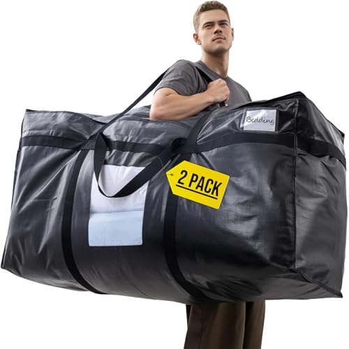 TAILI 69 Gallon Extra Large Storage Bags XXL Black Heavy Duty Moving Bags For Storage with Visible Window Wrap Around Handles Totes for Space Saving Alternative to Moving Boxes 2 Pack - Image 1