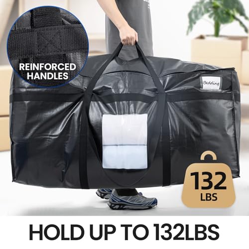 TAILI 69 Gallon Extra Large Storage Bags XXL Black Heavy Duty Moving Bags For Storage with Visible Window Wrap Around Handles Totes for Space Saving Alternative to Moving Boxes 2 Pack - Image 3