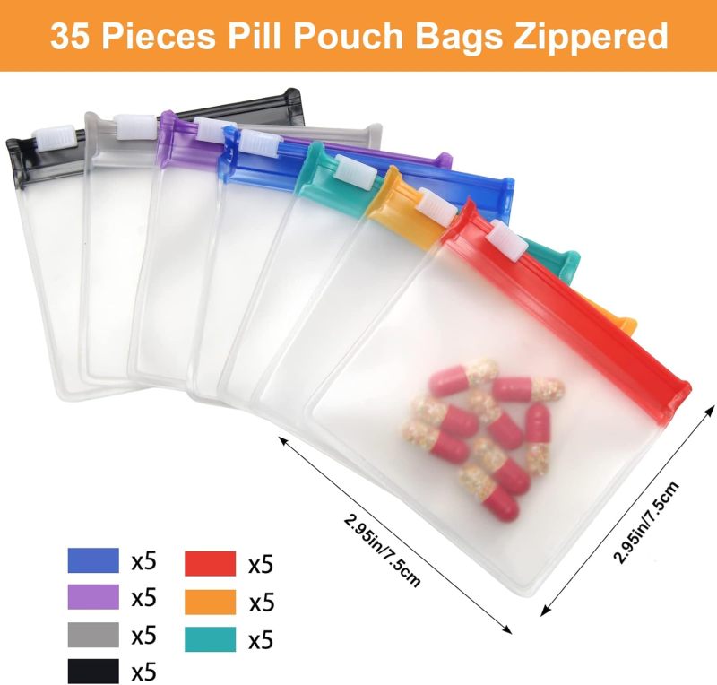 Pill Bags: 7.5x7.5 Cm, Ample Storage Space, Writable Design - Lightweight Compact, Lockable Self-Sealing Reusable Pill Storage for Travel Medication Organization - Image 2