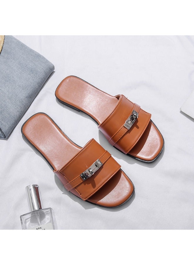 Rup Art Metal Decorated Designer Slippers Women Summer Beach Flat Slippers Slip On Casual Shoe Ladies Brand Shoes For Women Flat  - Image 2