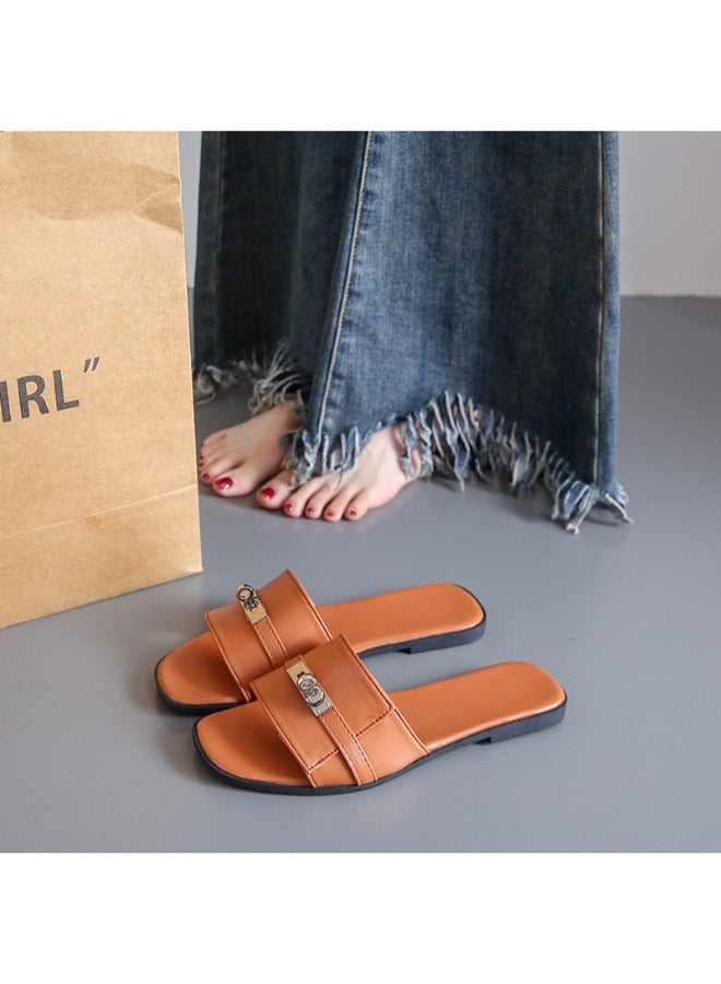 Rup Art Metal Decorated Designer Slippers Women Summer Beach Flat Slippers Slip On Casual Shoe Ladies Brand Shoes For Women Flat  - Image 4