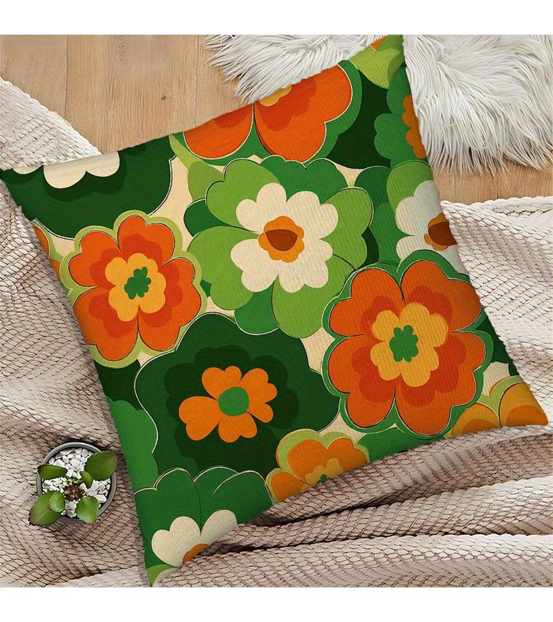 Vintage Flowers Retro Groovy Design Polyester Short Plush Cushion 18x18 Inch - Image 4