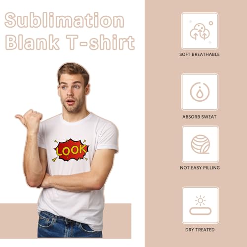 ORJ 5 Pieces Polyester Adult Tshirts for Sublimation White Blank Crew Neck Men Short Sleeve T-Shirt - Image 4