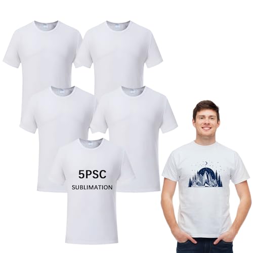 ORJ 5 Pieces Polyester Adult Tshirts for Sublimation White Blank Crew Neck Men Short Sleeve T-Shirt - Image 1