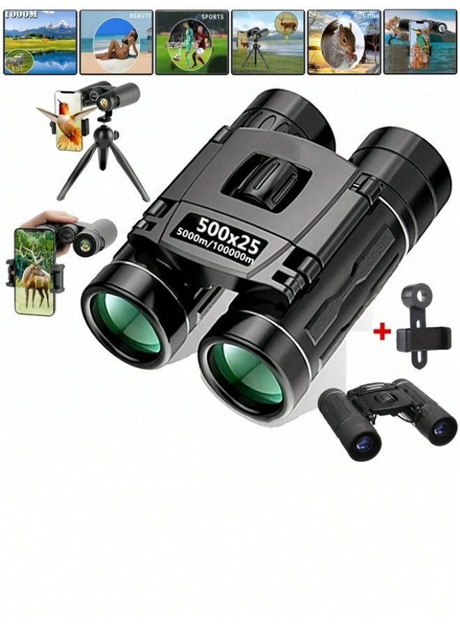 Powerful 500*25 foldable binoculars with high-definition optical zoom for long-range vision, ideal for hunting, camping, and outdoor sports. - Image 1