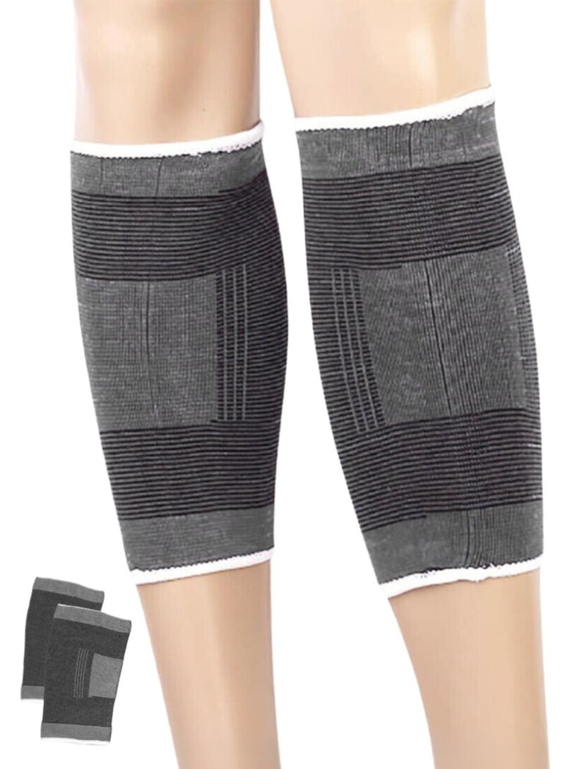 Pack of 2 | Gray, Black | Elastic Compression Calf Sleeves for Pain Relief, Muscle Recovery, Breathable Support for Athletes, Running, Hiking, Cycling, Daily Use