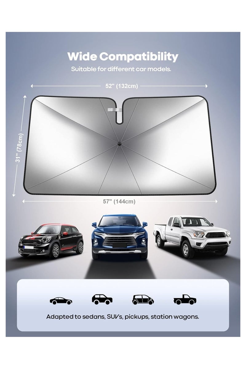 Car Windshield Sunshade Umbrella - 52"x31" Foldable Car Windshield Sun Shade Cover, 5 Layers UV Block Coating, Front Window Heat Insulation Protection, for Auto Sedan, SUV Windshield - Image 2