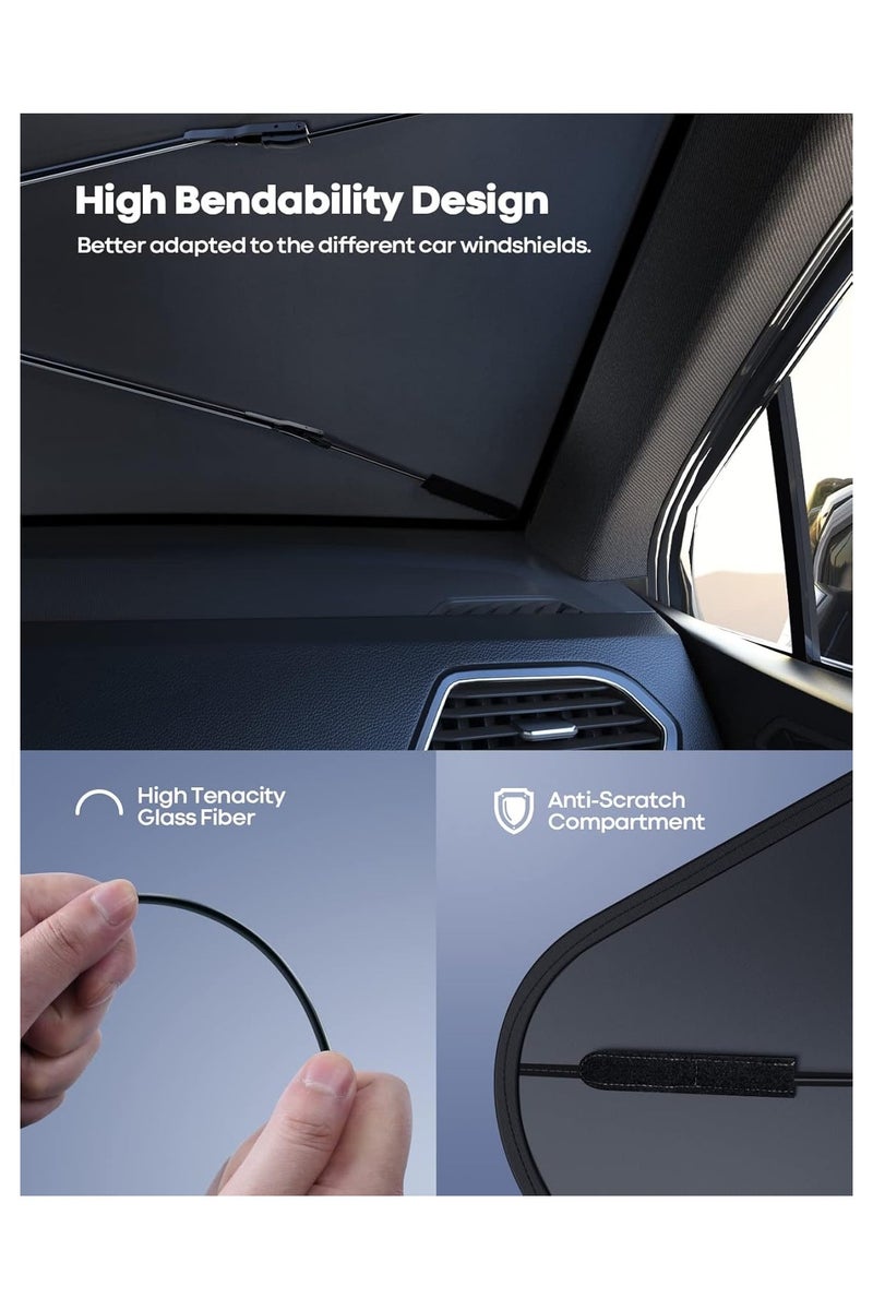 Car Windshield Sunshade Umbrella - 52"x31" Foldable Car Windshield Sun Shade Cover, 5 Layers UV Block Coating, Front Window Heat Insulation Protection, for Auto Sedan, SUV Windshield - Image 5