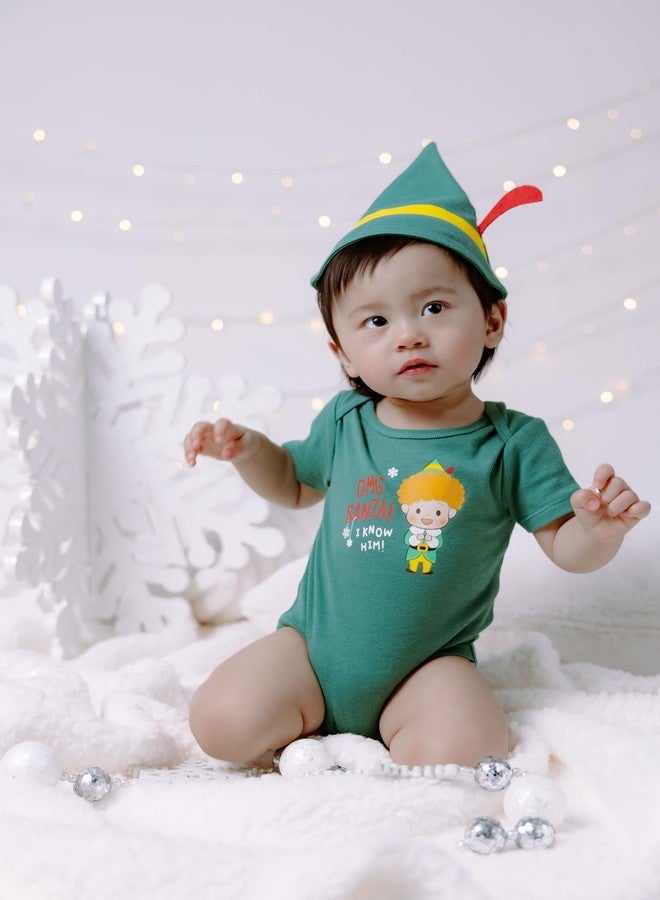 Elf Buddy the Newborn Baby Boys Cosplay Bodysuit and Hat Set Dark Sage Green 6-9 Months - Image 2