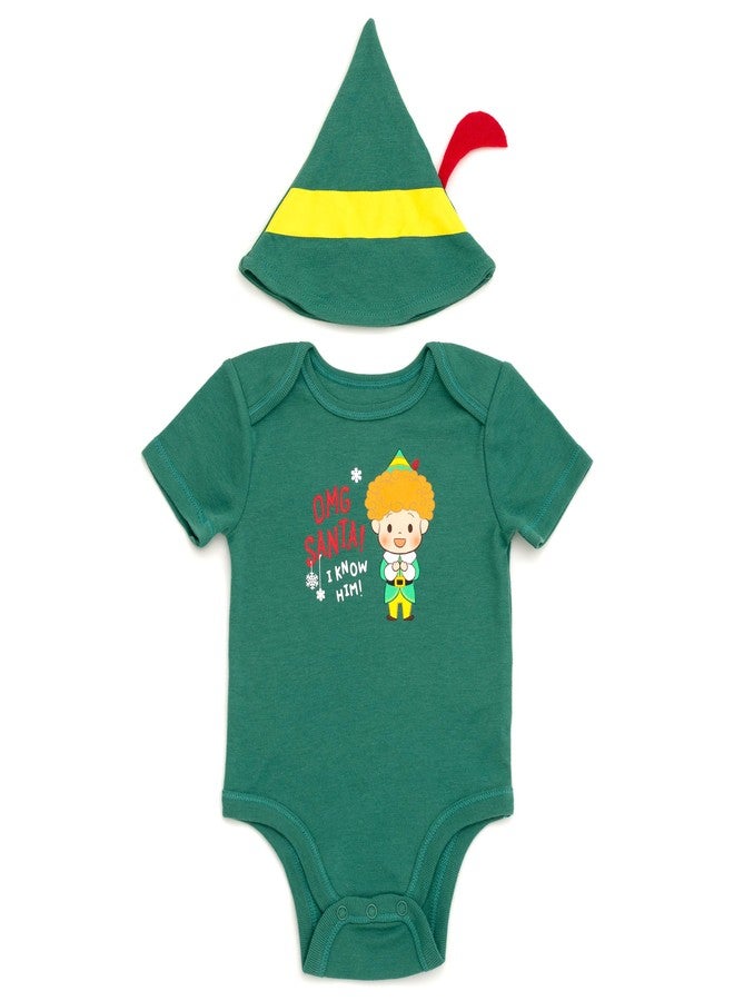 Elf Buddy the Newborn Baby Boys Cosplay Bodysuit and Hat Set Dark Sage Green 6-9 Months - Image 1