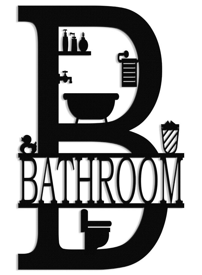 XORT Metal Bathroom Wall Decor, Farmhouse Metal Bathroom Wall Art, Funny Bathroom Sign for Modern Home Hanging Decorations. (12 x 14 inch, Black - Bathroom Sign) - Image 1