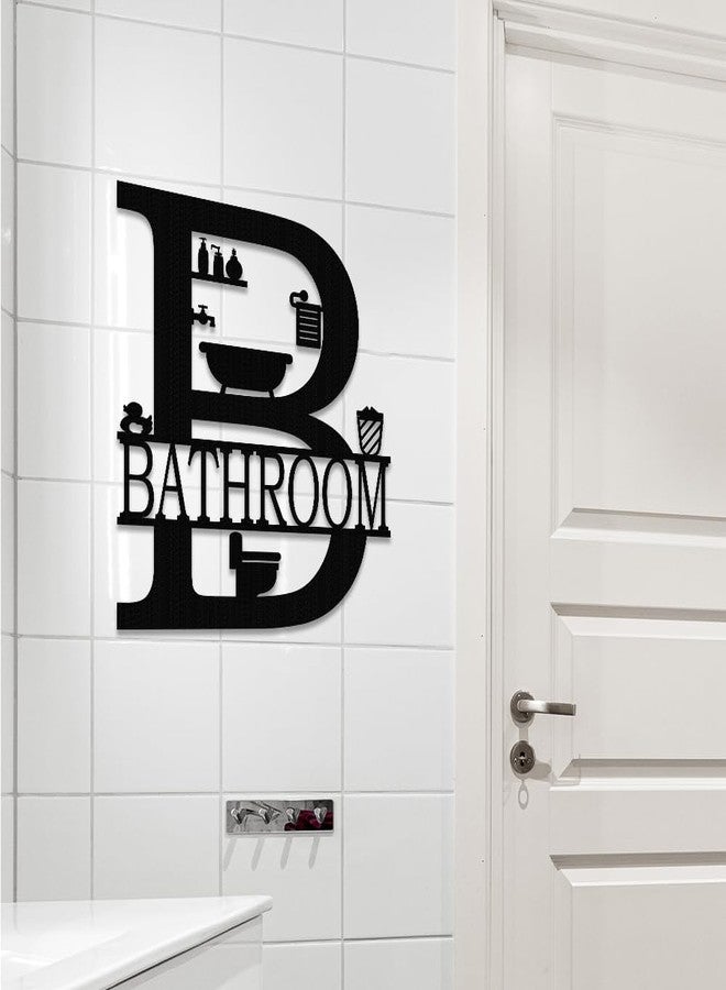 XORT Metal Bathroom Wall Decor, Farmhouse Metal Bathroom Wall Art, Funny Bathroom Sign for Modern Home Hanging Decorations. (12 x 14 inch, Black - Bathroom Sign) - Image 2