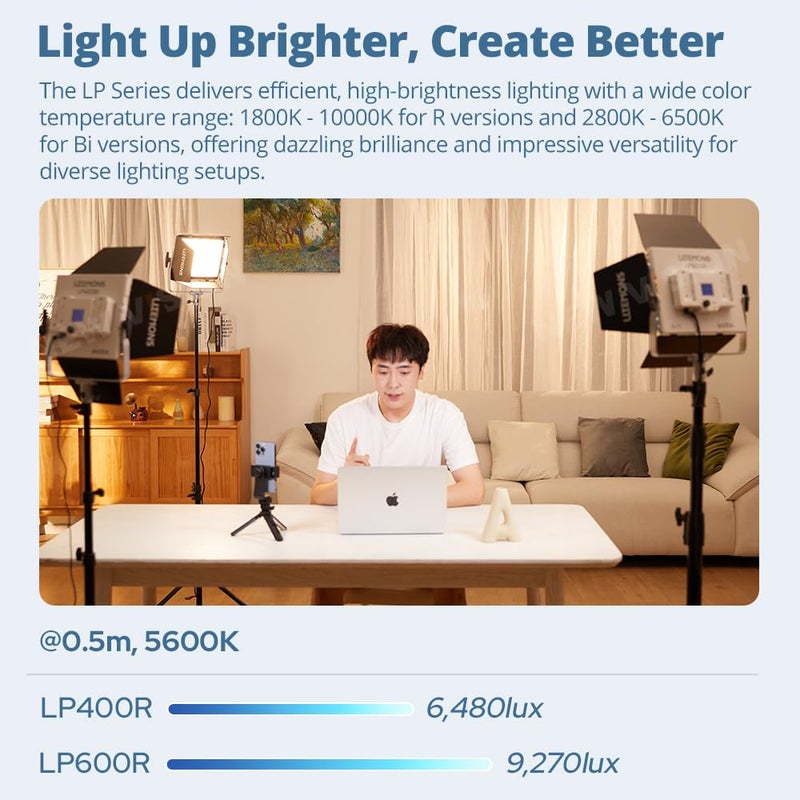 Godox Litemons LP600R RGB LED Light Panel W/APP Control,60W Studio Photography Lighting W/Barndoor,1800K -10000K,14 FX Modes/360°Rotatable/CRI 96+ TLCI 96+(Godox LP600R) - Image 2