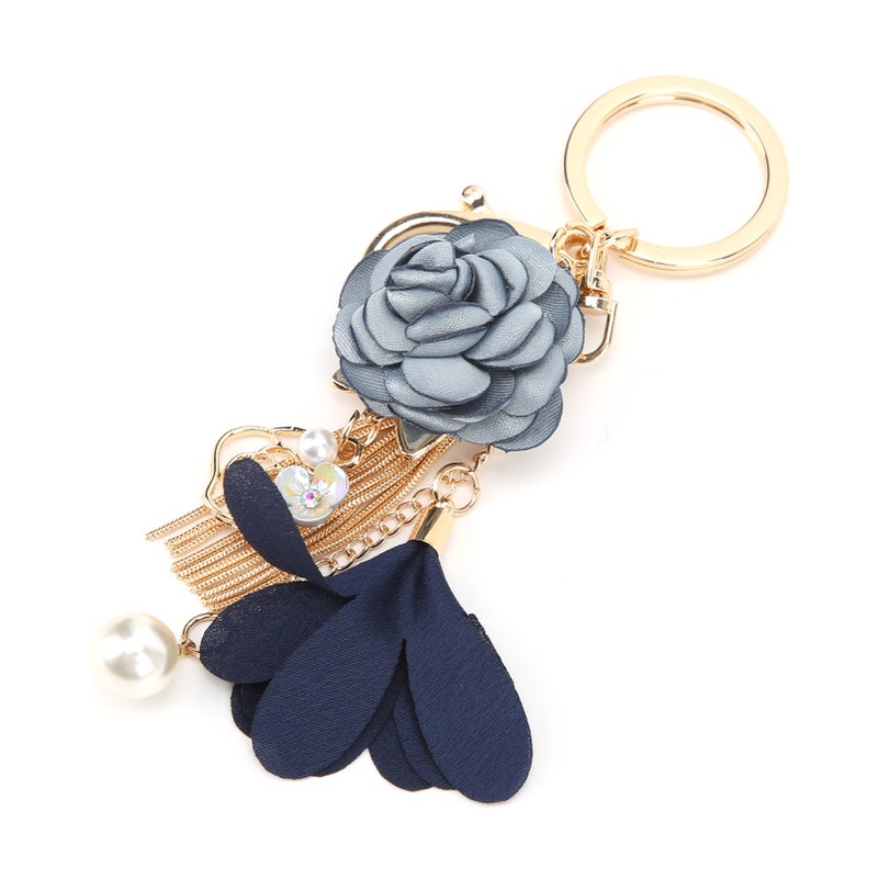 Keychain Zinc Alloy Flower Tassel Pearl Decoration Hook Key Pendant DIY Gift Supplies - Image 2