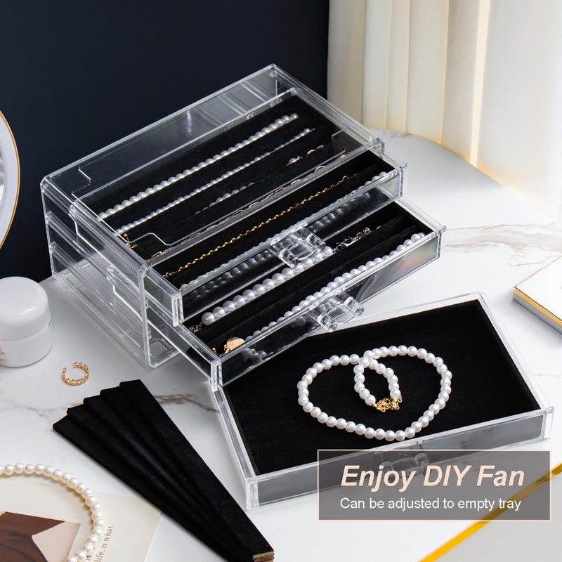 YUFONG Necklace Holder Organizer, Dustproof Necklace Box Velvet Necklace Organizer Box with Lid Clear Acrylic Dustproof Stackable Jewelry Displays for Necklaces Chain Display (Black, 5 Drawer) - Image 5