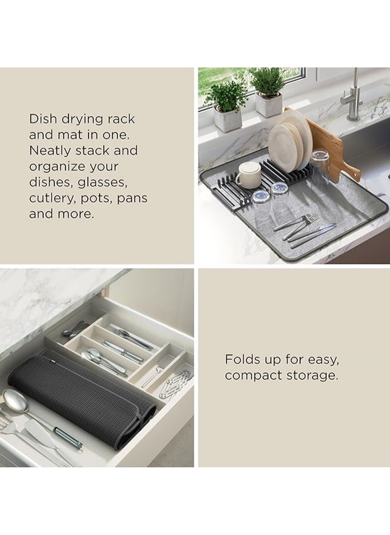 Generic - 2-in-1 Compact Dish Drying Rack with Super-Absorbent Microfiber Mat – Space-Saving, Hygienic, and Stylish Kitchen Matt - Image 1