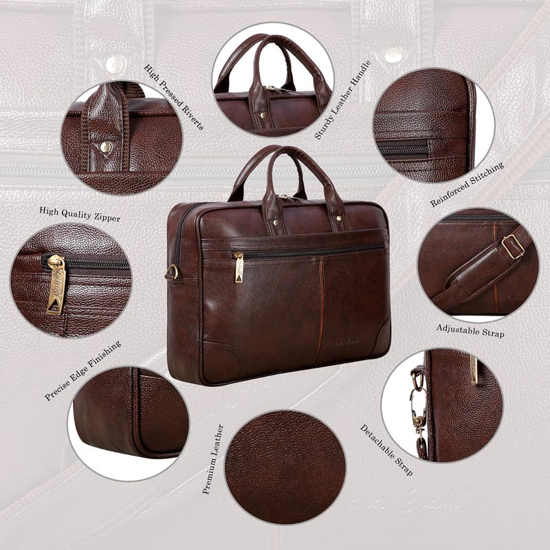 Hard Craft Messenger Office Laptop Bag for Men PU Leather Business Executive Briefcase Laptopbags Corporate Official Sling Side Shoulder File Handbag for Man Supports Laptop Upto 15.6 inches - Image 2