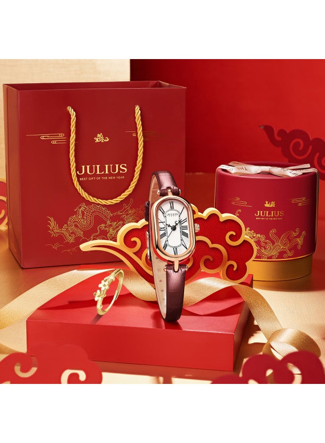 Julius Women's New Vintage Niche Oval Red Zodiac Year Gift Box Quartz Waterproof Watch Ja-1534 - Image 1