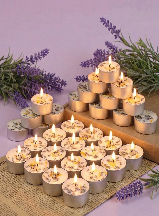 simeitol Lavender Scented Tealight Candles 16 Pack - 4-Hour Palm Wax White Tea Lights, Plant Dried Flower Scented Tea Candle (Paraffin-Free), Votive Candles for Home/Yoga/Bath/Meditation - Image 1