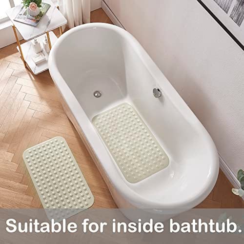 Yanzifly Bathtub Mat Non Slip Bath Mat for Tub Silicone Soft Bath Tub Mat Non Slip Shower Mats, Suction Cups Bath Tub Anti Slip Matt for Family Use, Machine Washable- Beige - Image 5
