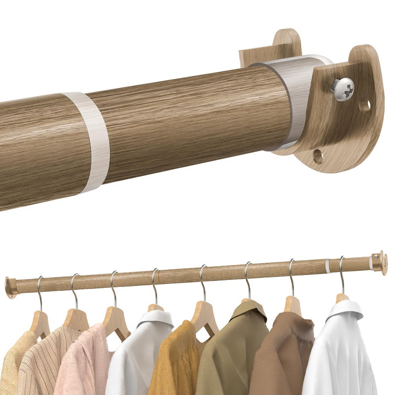 Supforce Closet Rods for Hanging Clothes, 17 to 54 Inches Stepless Adjustable Metal Closet Rod, 1.3 Inches Heavy Duty Clothes Hanging Rod for Closet Wardrobes Laundry RV(Wood Grain) - Image 1