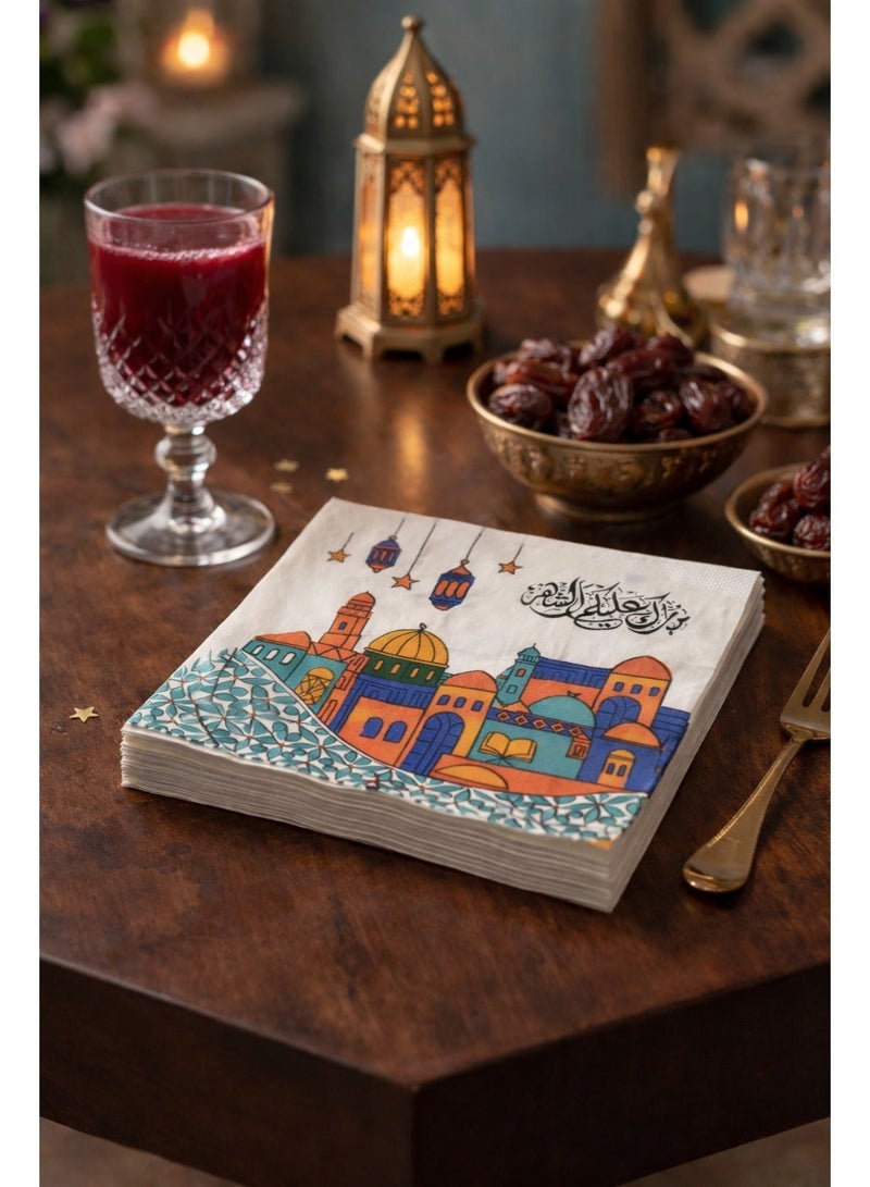 مناديل رمضان - زينة و مناديل سفرة رمضانية 50 قطعة 27*27سم