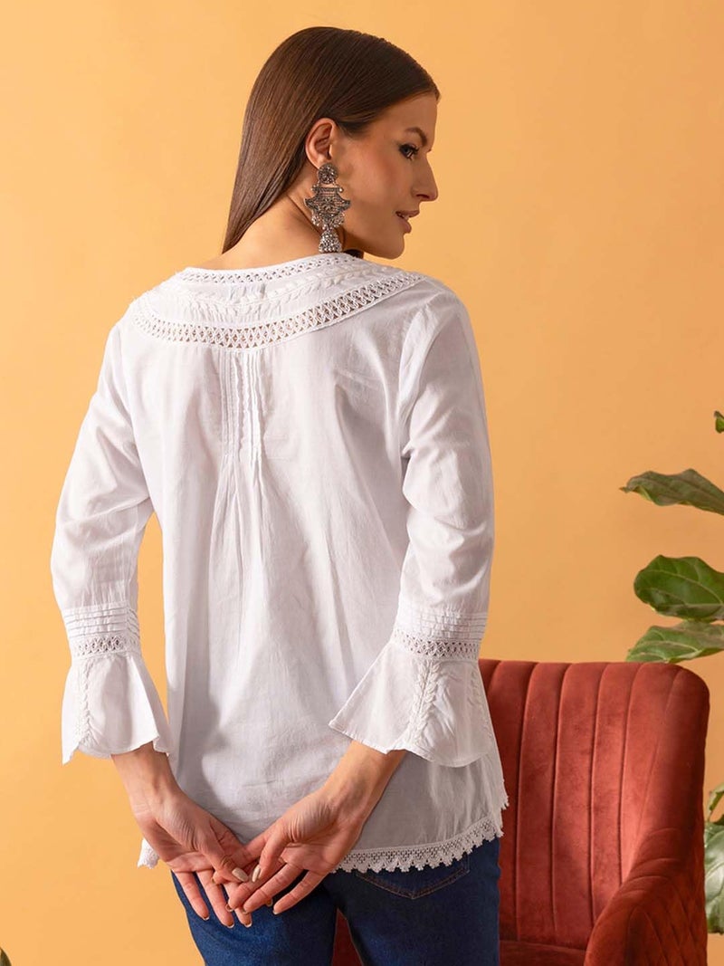 Ada Women's Handcrafted Lucknowi Chikankari Regular Wear Cotton Short Top A371889 White (3XL) - Image 2