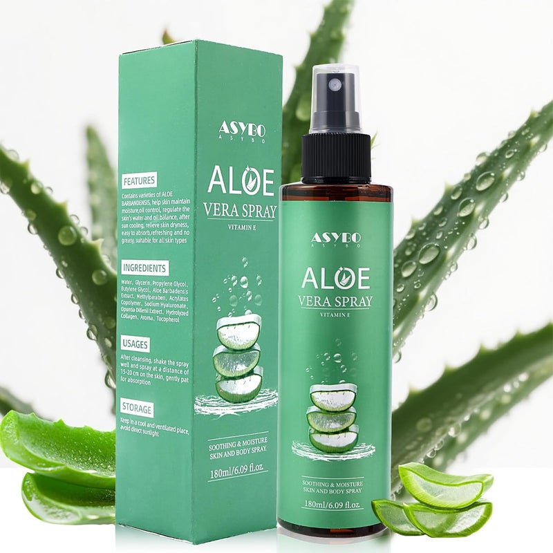 Aloe Vera Spray 180 ml 99 Organic Pure Aloe Vera Spray for Face Body Hair After Sun Facial Moisturizer with Vitamin E Fast Absorbing and Easy to Carry