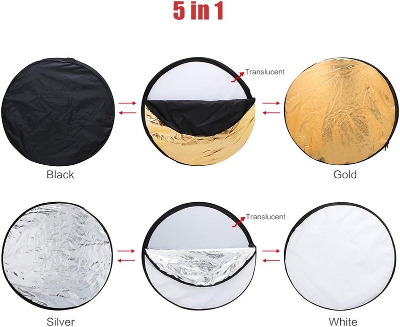 Mixfeer 43" 110cm Disc 5 in 1 (Gold, Silver, White, Black, Translucent) Multi Portable Collapsible Photography Studio Photo Light Reflector - Image 5