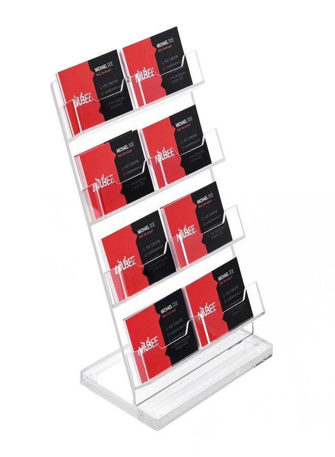 NIUBEE Acrylic Business Card Holder 8 Slots - Double Capacity Business Card Stand for Desk, 4 Tier Clear Gift Card Display for Office, Event, Exhibition - Image 1