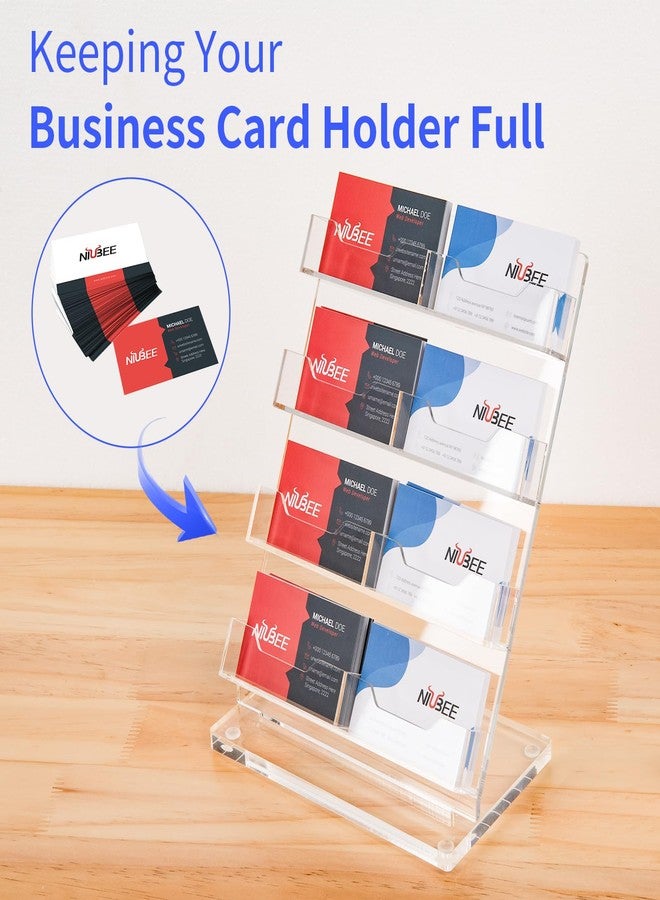 NIUBEE Acrylic Business Card Holder 8 Slots - Double Capacity Business Card Stand for Desk, 4 Tier Clear Gift Card Display for Office, Event, Exhibition - Image 3
