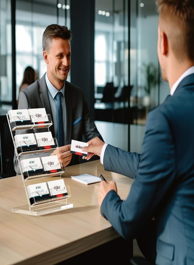NIUBEE Acrylic Business Card Holder 8 Slots - Double Capacity Business Card Stand for Desk, 4 Tier Clear Gift Card Display for Office, Event, Exhibition - Image 5