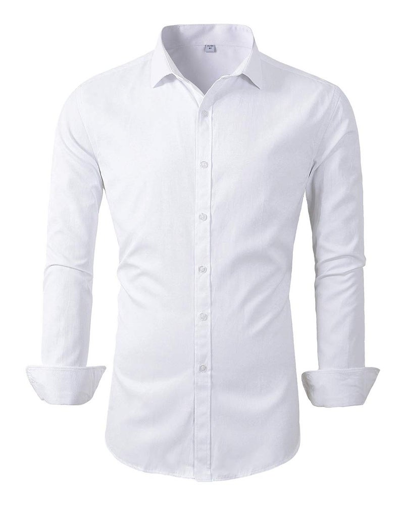 Beninos Men's Dress Shirts Solid Long Sleeve Texture Formal Shirt Business Casual Button Down Shirts (C455 White, S) - Image 1