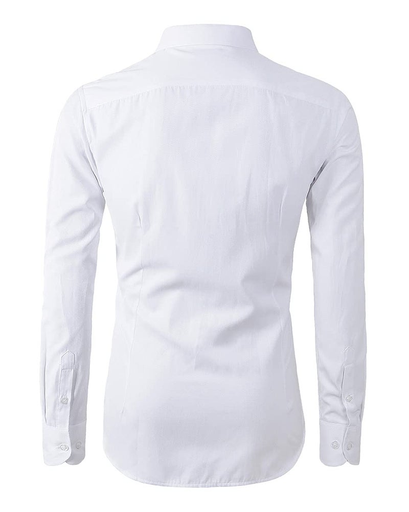 Beninos Men's Dress Shirts Solid Long Sleeve Texture Formal Shirt Business Casual Button Down Shirts (C455 White, S) - Image 2