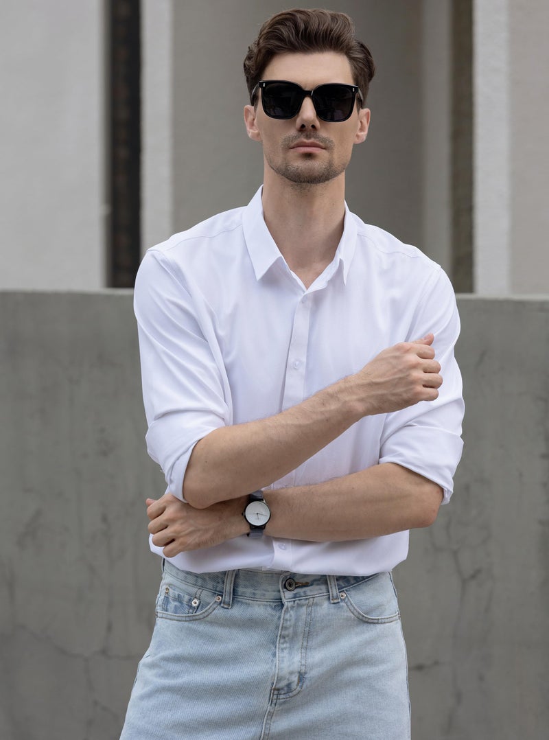 Beninos Men's Dress Shirts Solid Long Sleeve Texture Formal Shirt Business Casual Button Down Shirts (C455 White, S) - Image 4