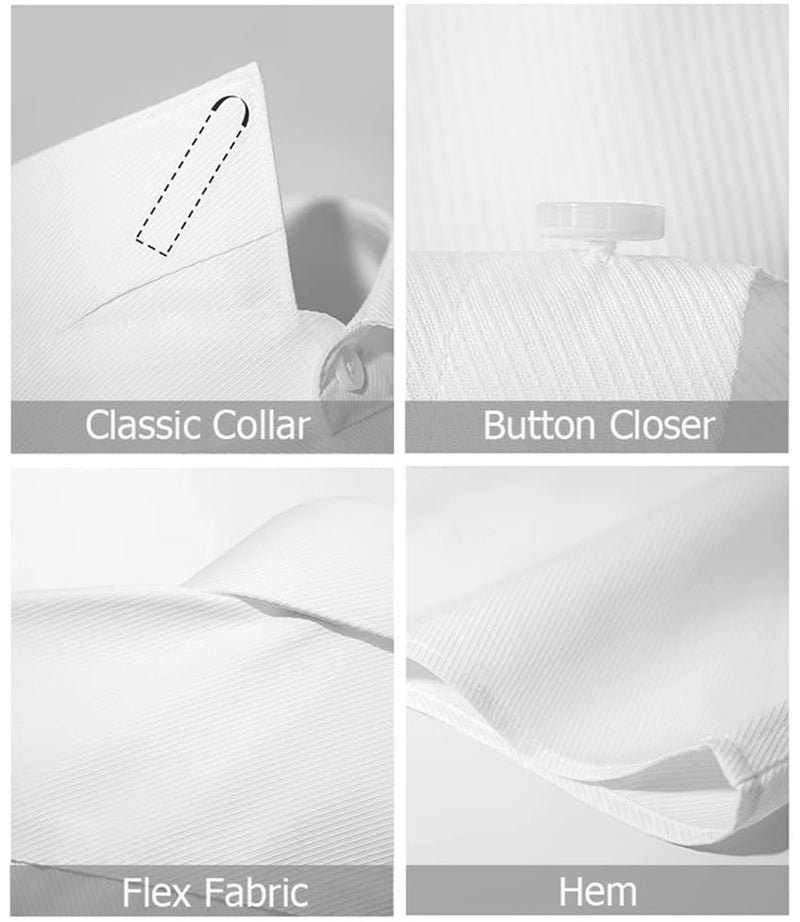 Beninos Men's Dress Shirts Solid Long Sleeve Texture Formal Shirt Business Casual Button Down Shirts (C455 White, S) - Image 3