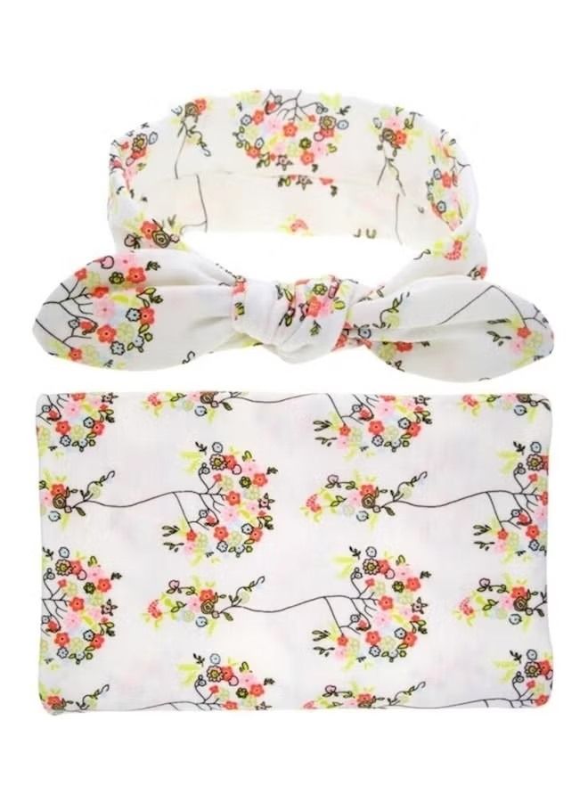 ORiTi Floral Printed Baby Swaddle Blanket With Headband - Image 5