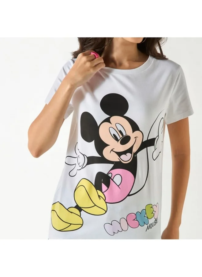 SP Characters Mickey Mouse Print Crew Neck T-shirt with Short Sleeves