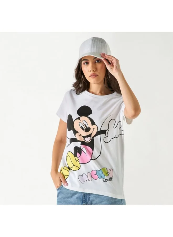 SP Characters Mickey Mouse Print Crew Neck T-shirt with Short Sleeves