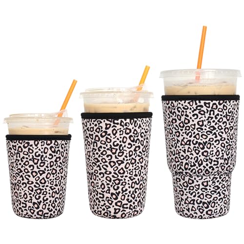 Xumbtvs 3 Pack Reusable Iced Coffee Sleeves  Xumbtvs Insulator for Cold Beverages Neoprene Cup Holder for StarbucksDunkin Coffee More Leopard print 