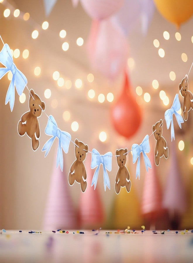 Tinlade 2 Pcs Blue Bow with Bear Baby Shower Banner 6.56 ft Paper We Can Bearly Wait Bear Baby Shower Decorations for Farm Animal Birthday Gender Reveal Party Supplies - Image 4